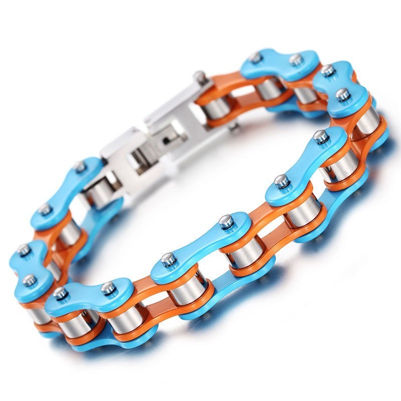 Pulseira De Motociclista Masculina De Titânio Azul-Laranja Pintada Simples