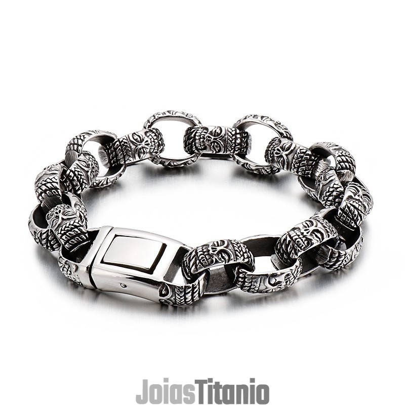 Pulseira Quadrada De Titânio Com Cabeça De Buda Para Homens