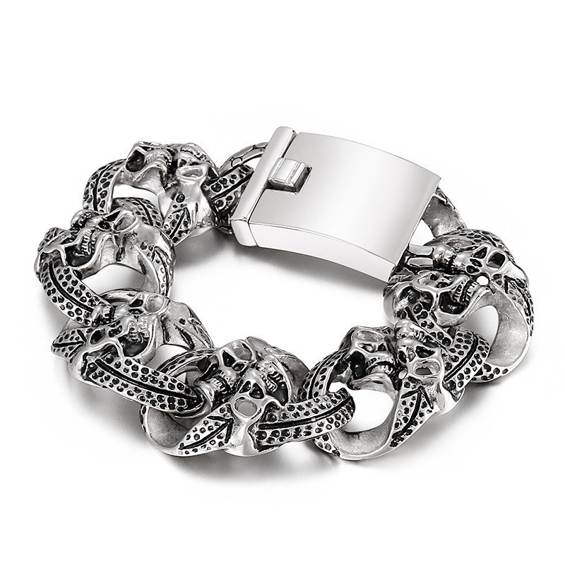 Pulseira De Titânio Masculina Com Caveira Popular E Estilosa