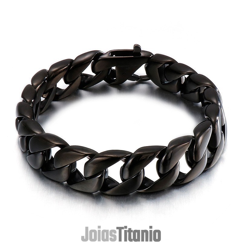 Pulseira Preta Brilhante Banhada A Vácuo