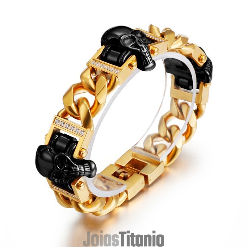 Pulseira De Caveira Pulseira De Hip Hop Street Dance Masculino Joia De Titânio