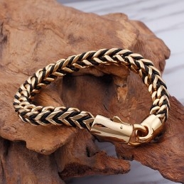 Pulseira De Titânio Com Corda Trançada Em Couro Retrô New Wave