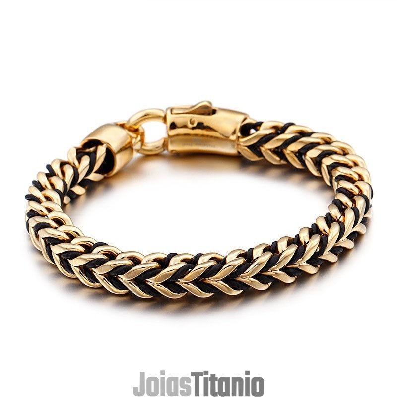 Pulseira De Titânio Com Corda Trançada Em Couro Retrô New Wave Pulseira De Titânio Com Corda Trançada Em Couro Retrô New Wave