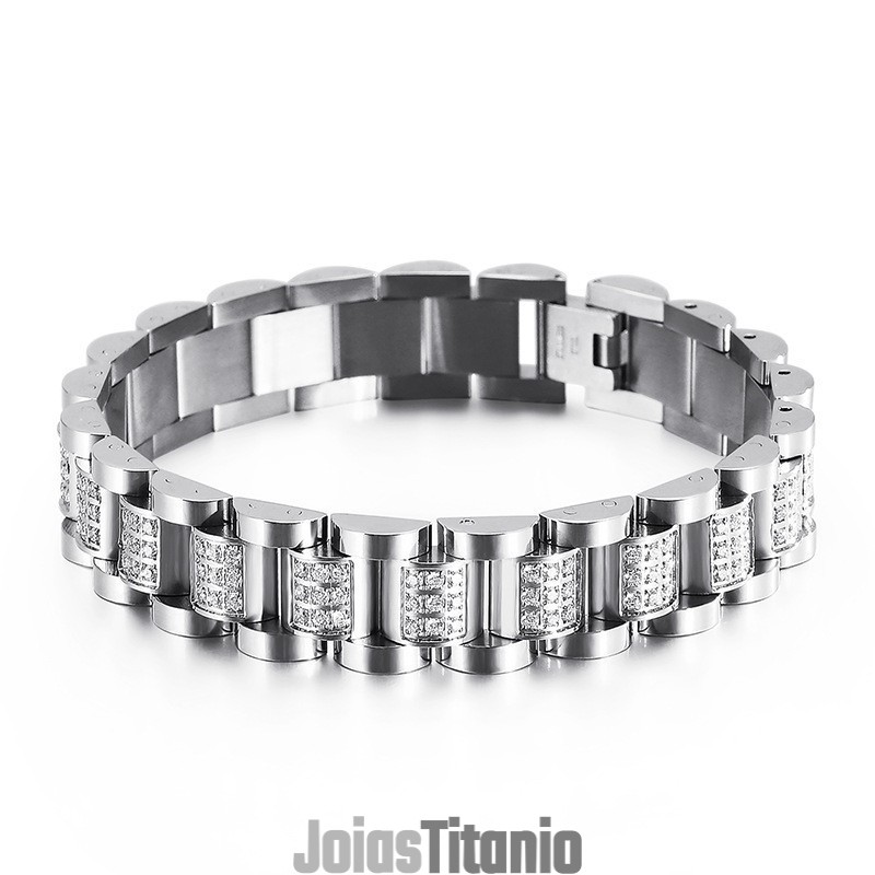 Pulseira Masculina De Titânio Com Conjunto De Diamantes Pulseira Masculina De Titânio