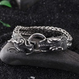 Pulseira Masculina Multicamadas Cool Double Dragon Com Fecho De Torneira