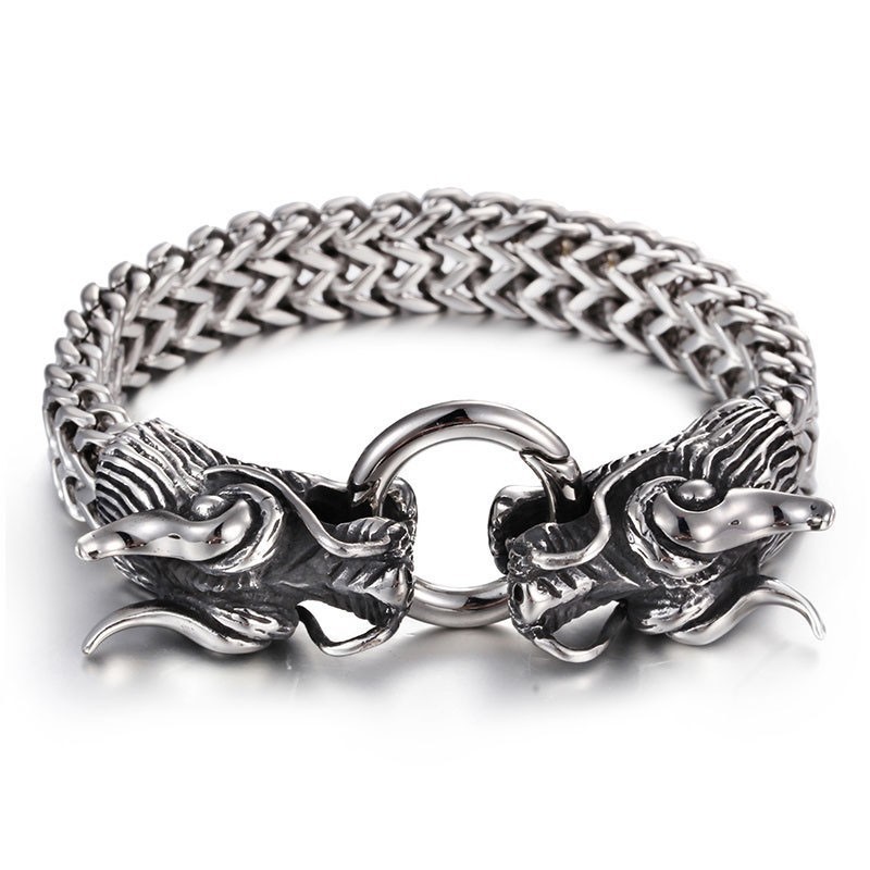 Pulseira Masculina Multicamadas Cool Double Dragon Com Fecho De Torneira Pulseira Masculina Multicamadas Cool Double Dragon Com Fecho De Torneira