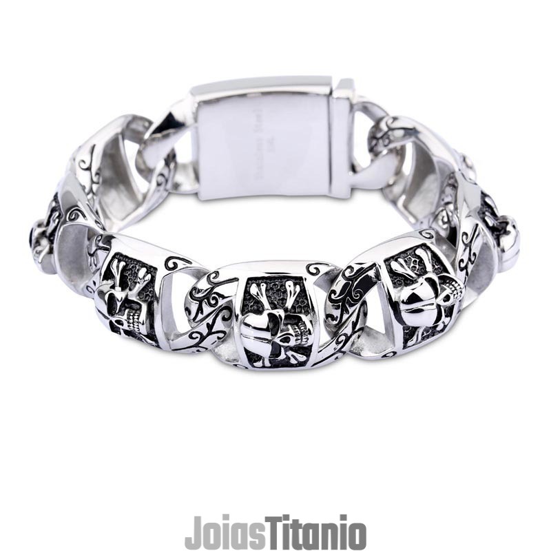 Pulseiras Estilo Hip-Hop Chique Pulseiras Masculinas De Titânio Seção Grossa Joias De Caveira Pulseiras Estilo Hip-Hop Chique Pulseiras Masculinas De Titânio Seção Grossa Joias De Caveira