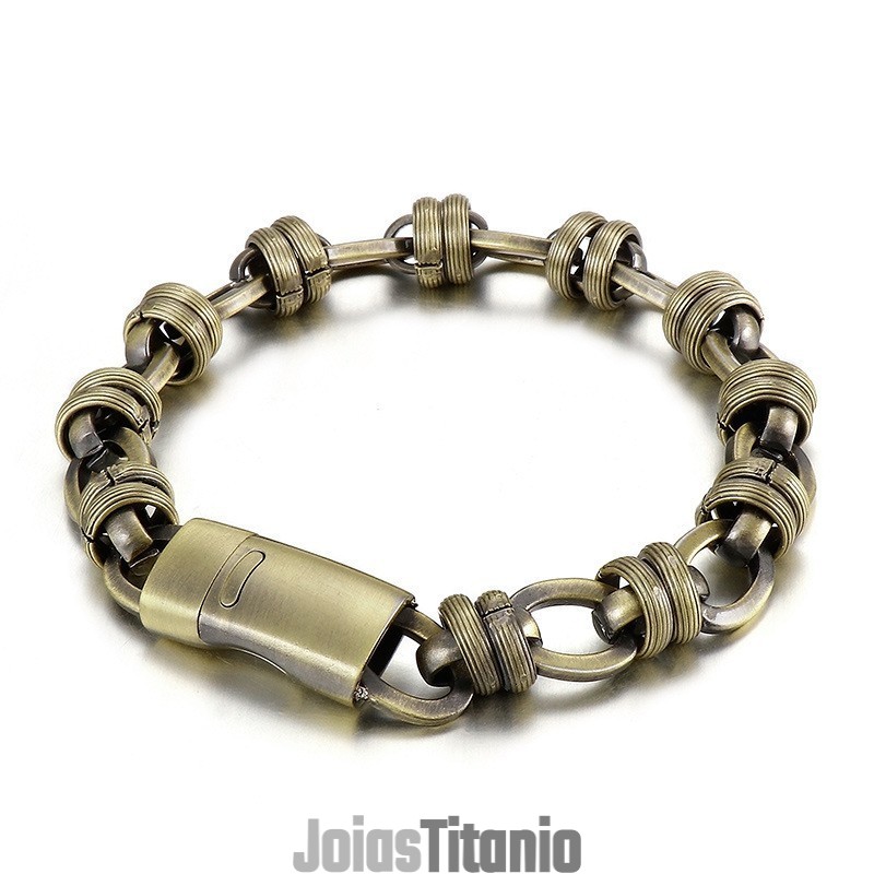 Pulseira Masculina Oval De Bronze Vintage De Titânio Pulseira Masculina Oval De Bronze Vintage De Titânio