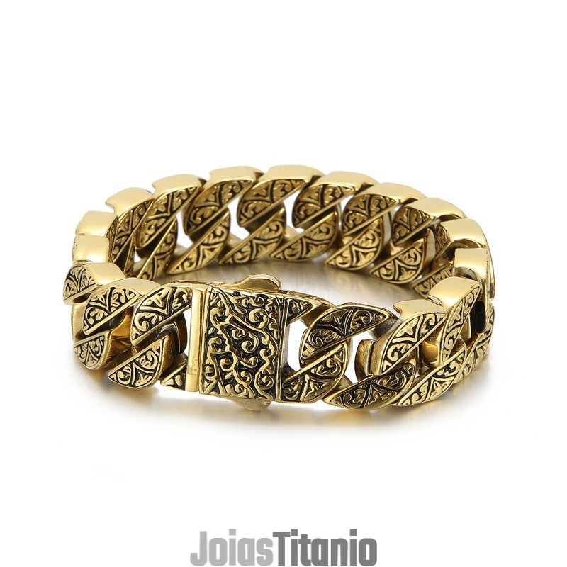 Pulseira De Titânio Com Padrão De Fundição Para Homens
