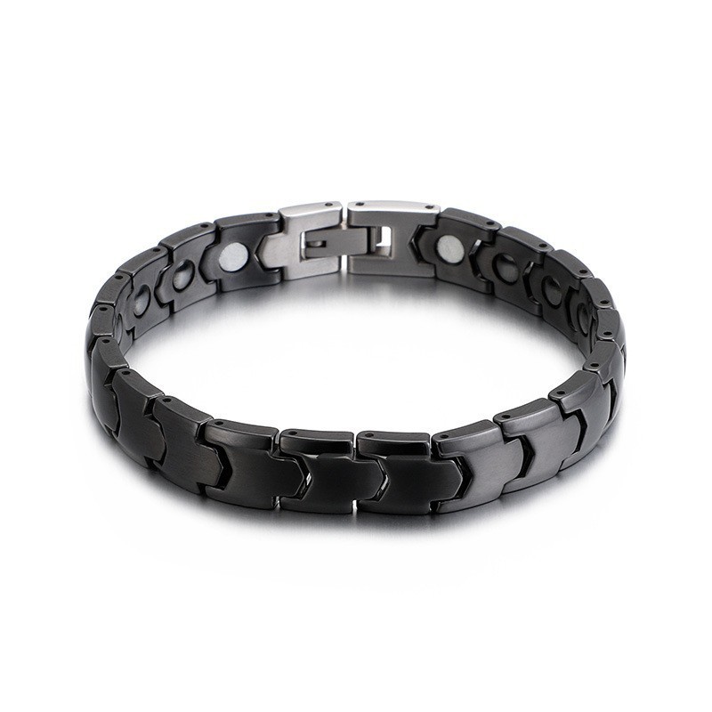 Pulseira Magnética Masculina Com Pedra Preta