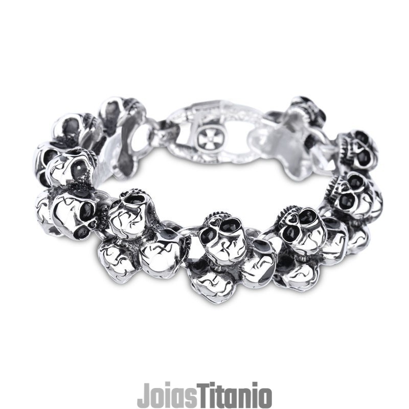 Pulseira Masculina De Titânio Com Caveira