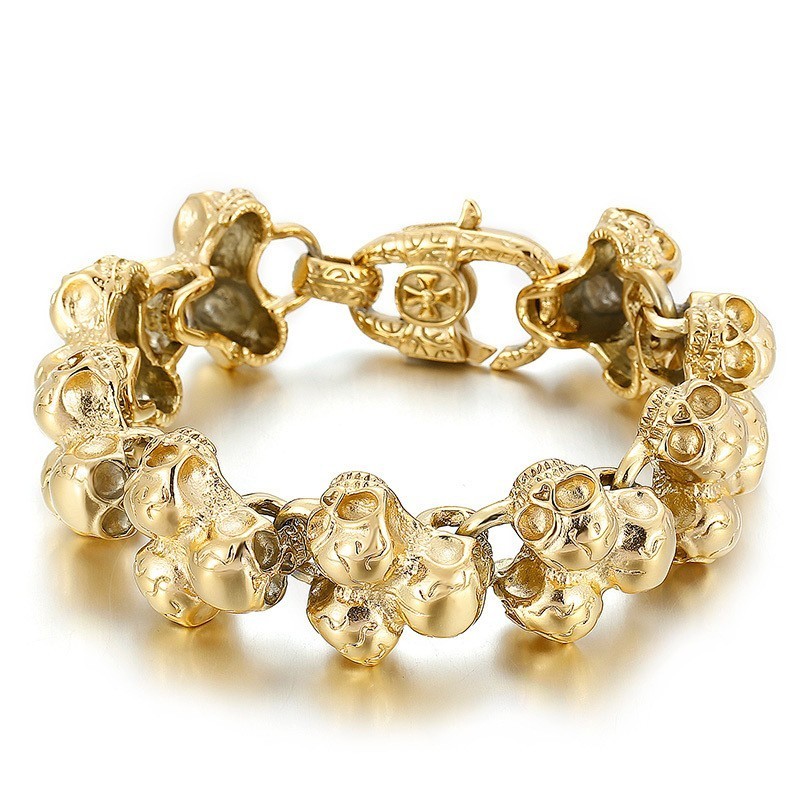 Pulseira Masculina De Titânio Com Caveira