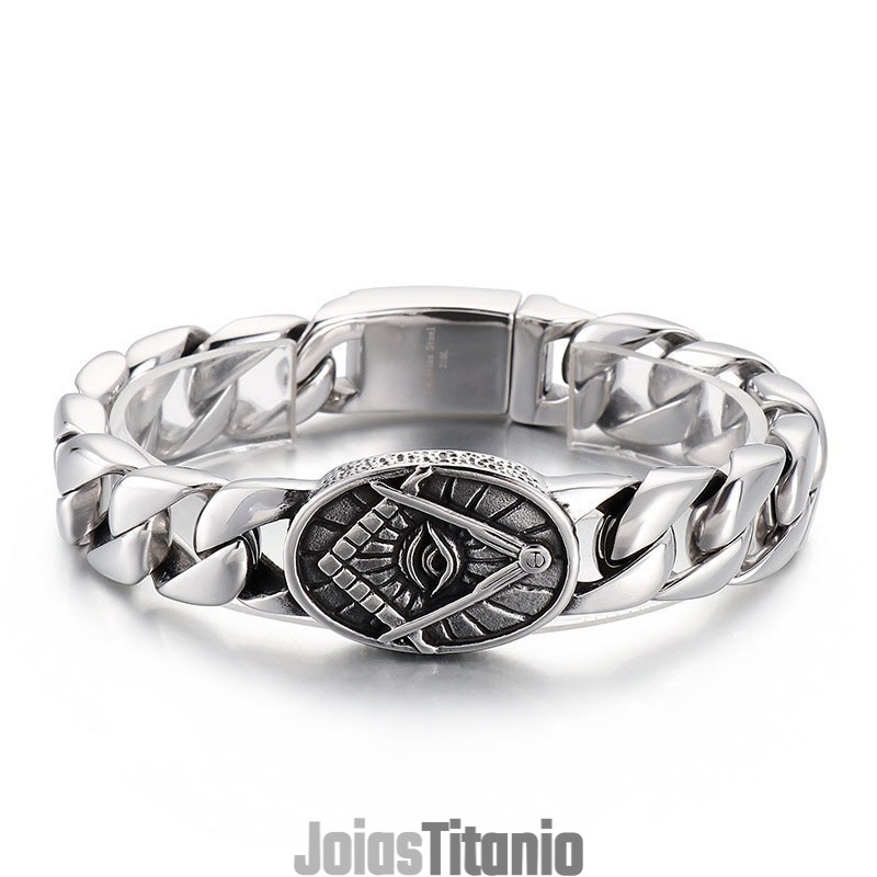 Pulseira De Titânio Maçônica Com Placa Redonda Estilo Vintage Chique Para Homens Pulseira De Titânio Maçônica Com Placa Redonda Estilo Vintage Chique Para Homens