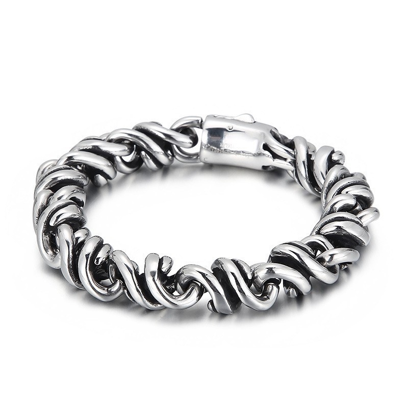 Pulseira Masculina De Titânio Polido Com Fecho De Pressão Para Presente