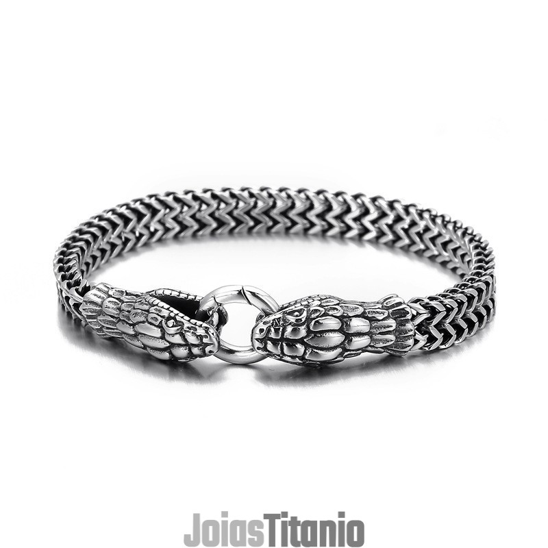 Pulseira De Titânio Com Cobra De Duas Cabeças Vintage E Estilosa Para Homens Pulseira De Titânio Com Cobra De Duas Cabeças Vintage E Estilosa Para Homens