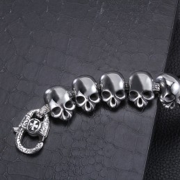 Pulseira Masculina De Titânio Com Caveira Polida E Ossos Cruzados