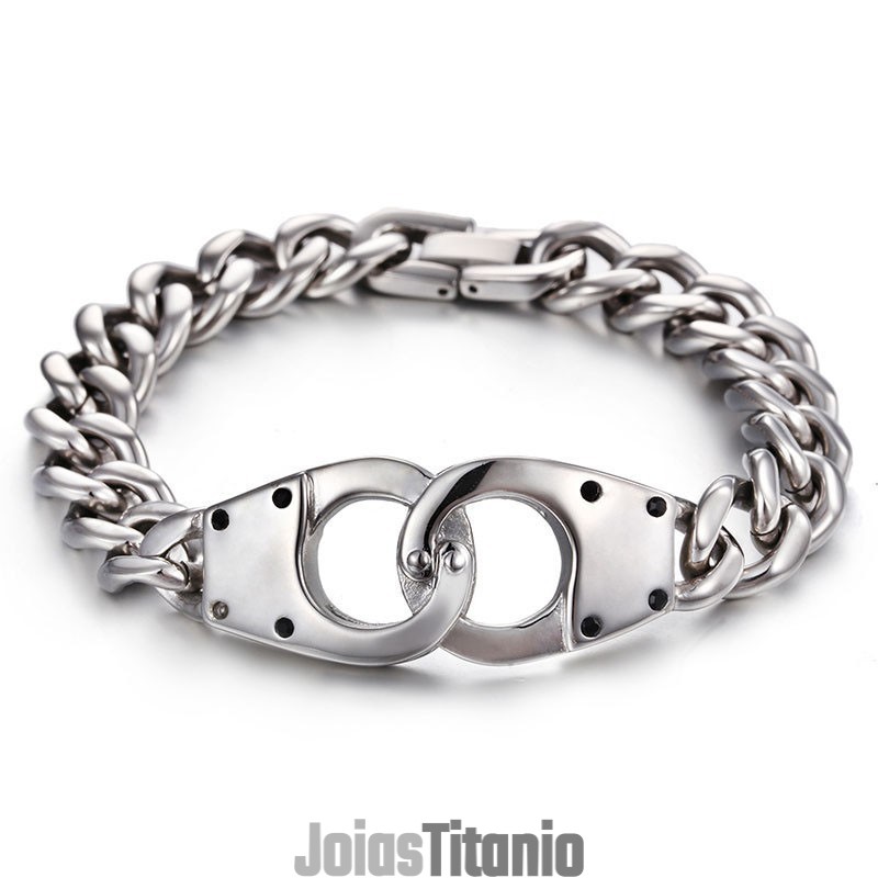 Pulseira De Titânio Trançado Geométrico Com Algemas Da Moda Para Homens
