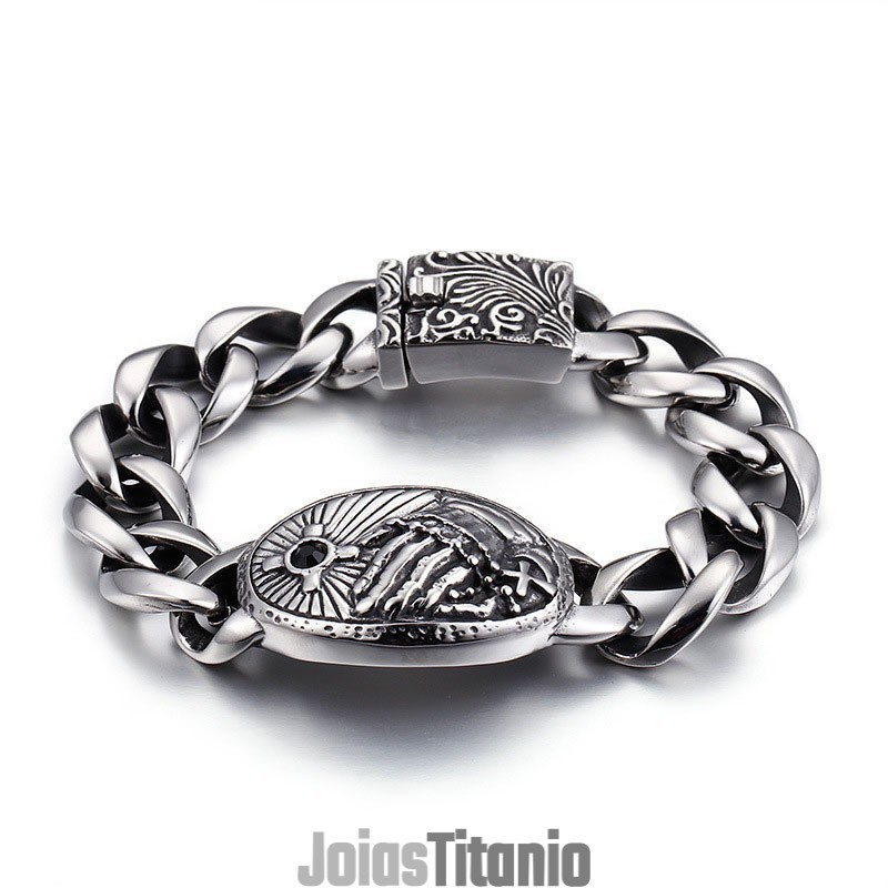 Pulseira De Titânio Curva Com Cruz E Zircônia Da Moda Para Homens