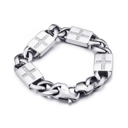 Pulseiras De Titânio Estilo Hip-Hop Com Cruz E Diamantes