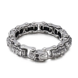 Pulseira De Titânio Com Corrente De Máquina De Caveira E Quilha Da Moda Para Homens
