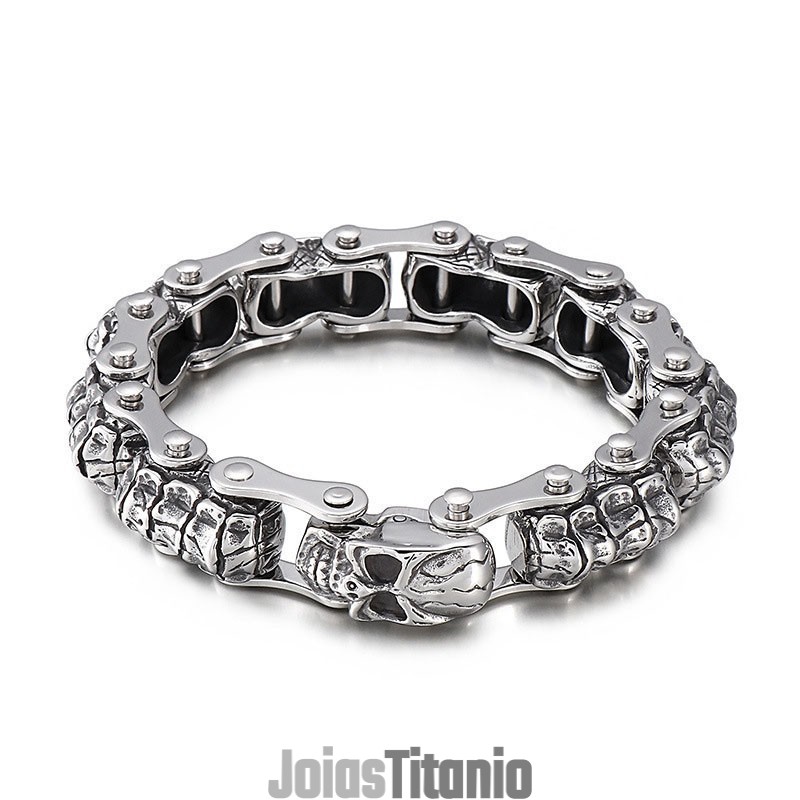 Pulseira De Titânio Com Corrente De Máquina De Caveira E Quilha Da Moda Para Homens Pulseira De Titânio Com Corrente De Máquina De Caveira E Quilha Da Moda Para Homens