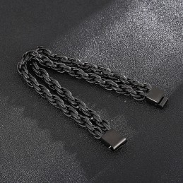 Pulseira Masculina De Titânio Duplo Banhada A Preto Da Moda