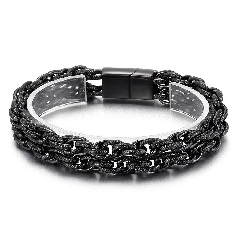 Pulseira Masculina De Titânio Duplo Banhada A Preto Da Moda