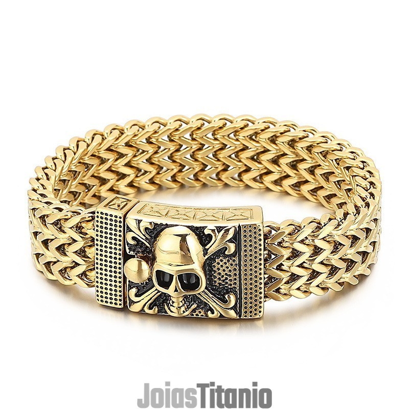 Pulseira De Titânio Com Caveira Hip-Hop Para Homens Pulseira De Titânio Com Caveira Hip-Hop Para Homens