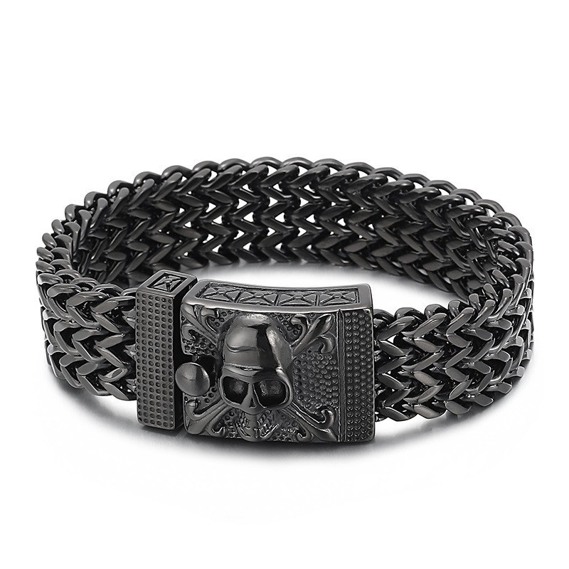 Pulseira De Titânio Com Caveira Hip-Hop Para Homens