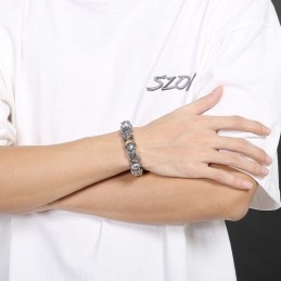 Pulseira De Titânio Masculina Com Caveira Floral Chique Da Moda