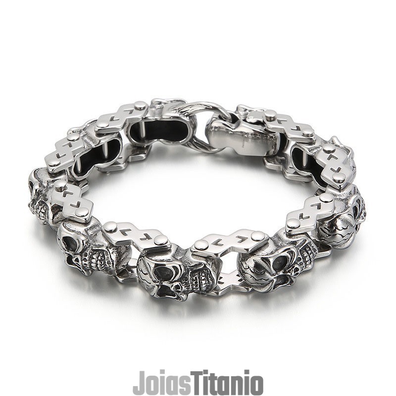 Pulseira De Titânio Masculina Com Caveira Floral Chique Da Moda