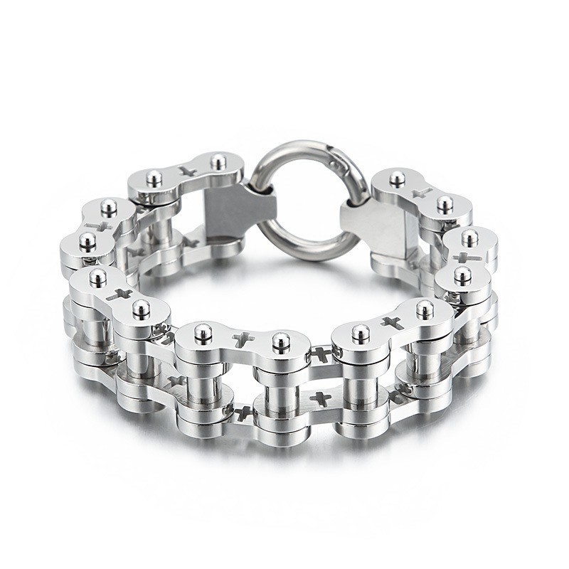 Pulseira De Bicicleta Masculina De Titânio Com Cruz Oca E Rock Hip-Hop