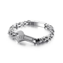 Pulseira De Titânio Masculina Com Placa Curva Tipo Chave Inglesa