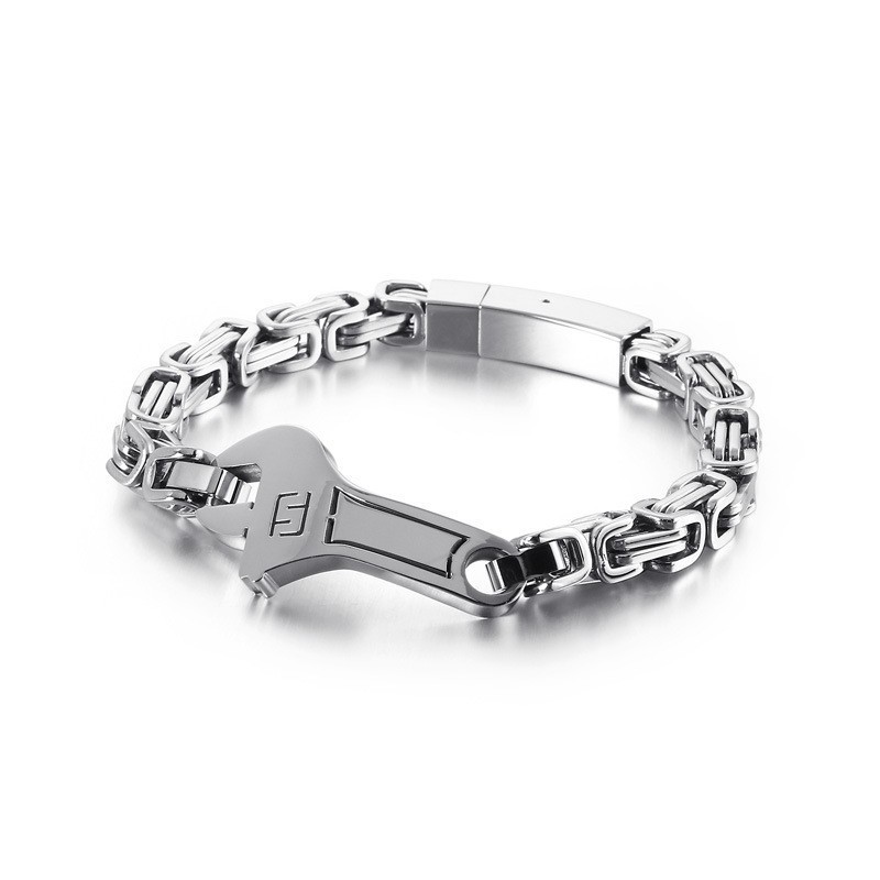Pulseira De Titânio Masculina Com Placa Curva Tipo Chave Inglesa Pulseira De Titânio Masculina Com Placa Curva Tipo Chave Inglesa
