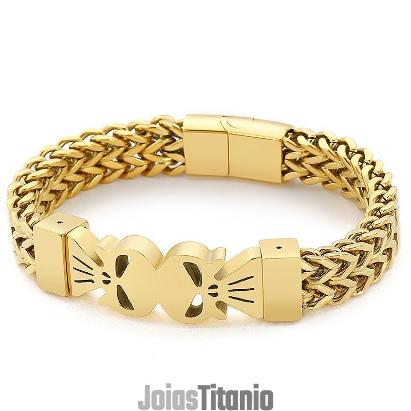 Pulseira Masculina De Titânio Trançado Com Caveira Dupla Estilo Hip-Hop Pulseira Masculina De Titânio Trançado Com Caveira Dupla Estilo Hip-Hop