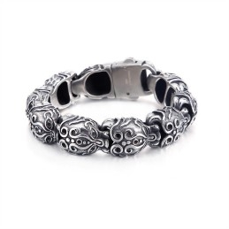 Pulseira De Titânio Com Caveira E Ossos Cruzados