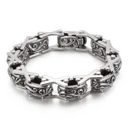Pulseira De Titânio Vazada Em Formato De X Com Estampa Floral Para Homens