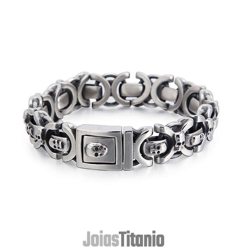 Pulseira Masculina De Titânio Com Padrão De Caveira Pulseira Masculina De Titânio Com Padrão De Caveira