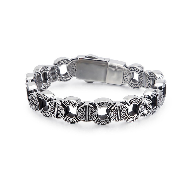 Pulseira Masculina De Titânio Com Caveira E Ossos Cruzados