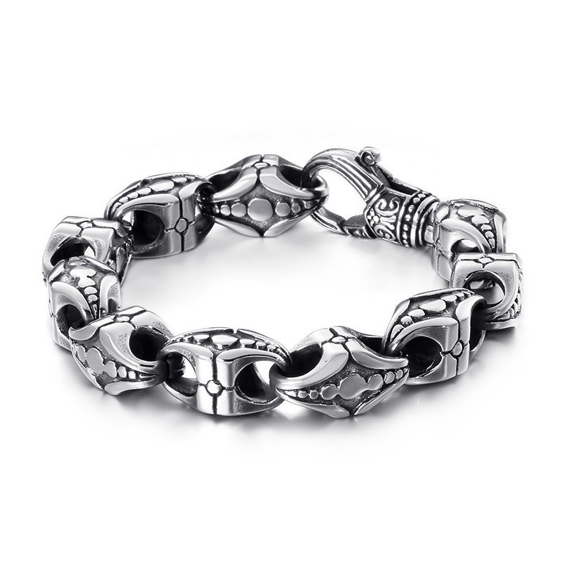 Pulseira De Titânio Com Zircônia Floral E Cruz Para Homens