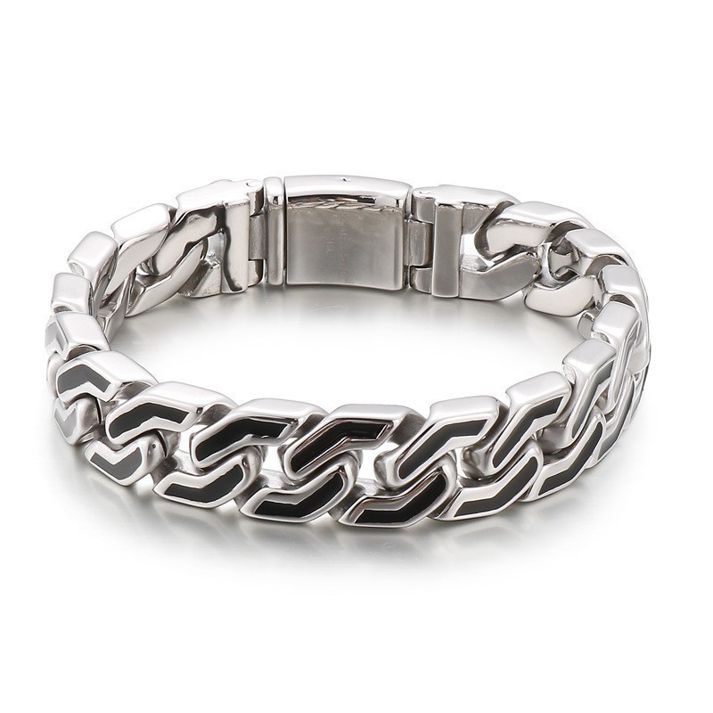Pulseira De Titânio Estilo Chique Com Listras Pretas Da Moda Para Homens