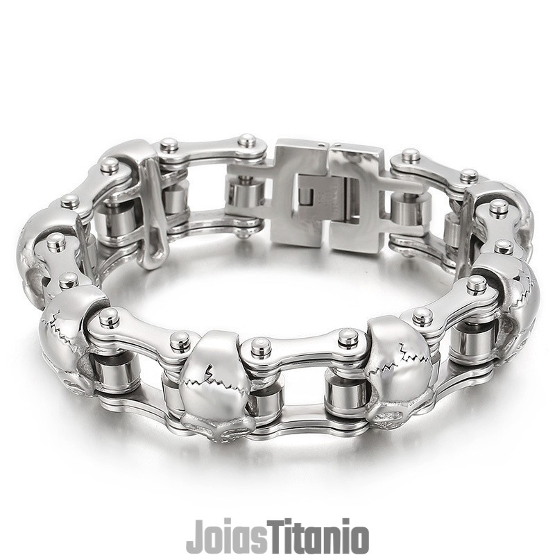Pulseira De Titânio Com Caveira Popular E Estilosa Pulseira De Titânio Com Caveira Popular E Estilosa