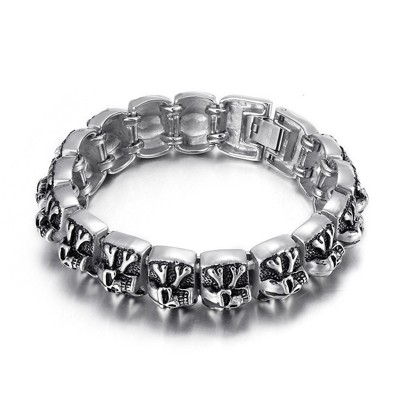Pulseira Masculina De Titânio Com Caveira Ghost Cross