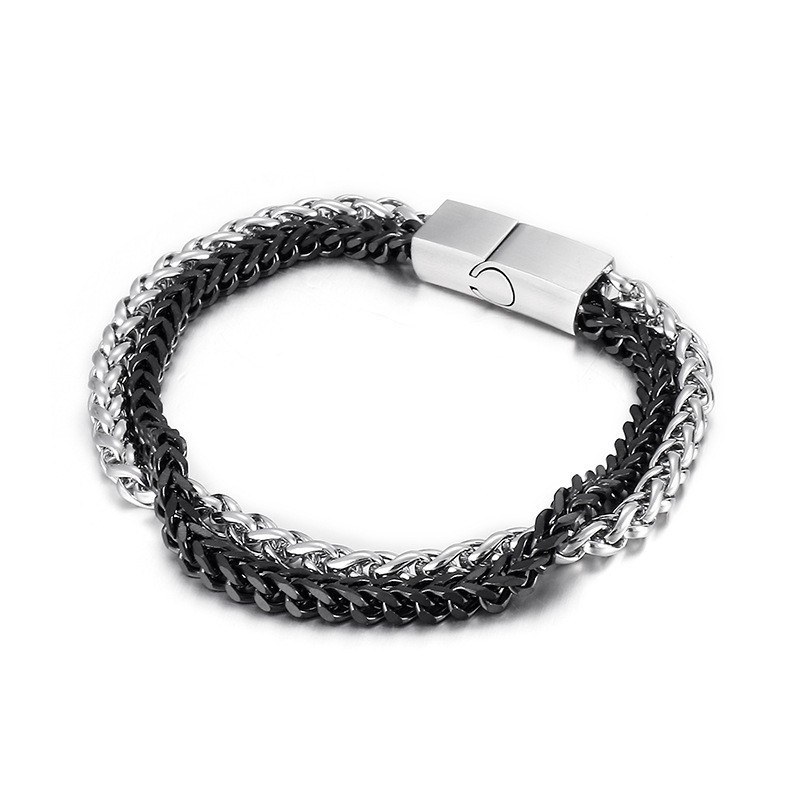 Pulseira Masculina De Titânio Com Dupla Camada, Estilosa E Chique