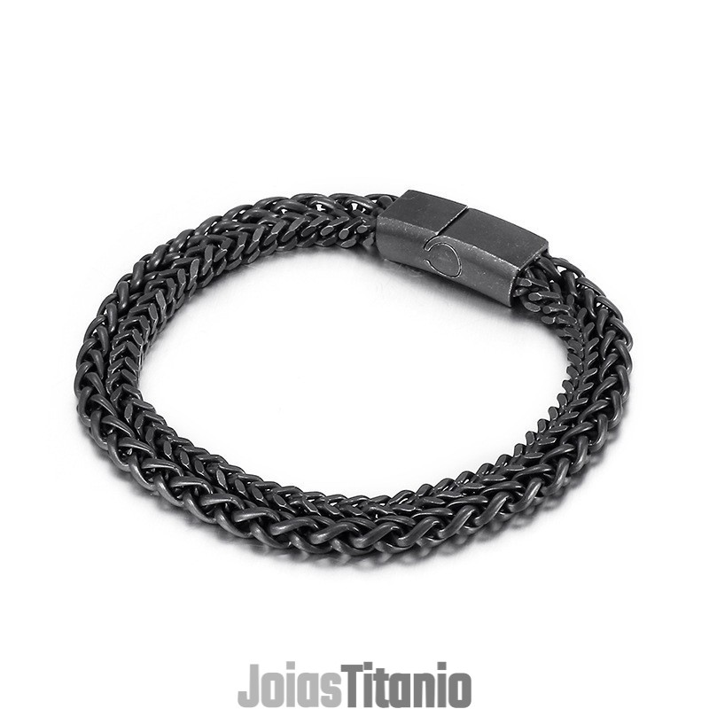 Pulseira Masculina De Titânio Com Dupla Camada Cool Chic
