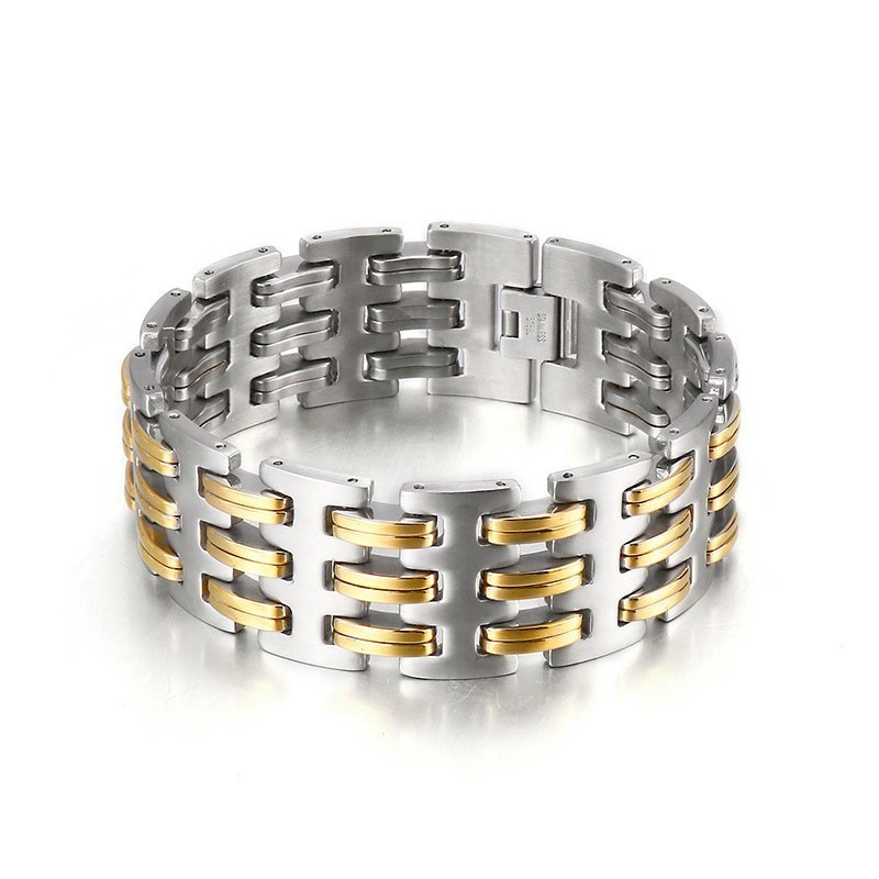 Pulseira De Titânio Masculina Da Moda Com Intertravamento De Ouro Pulseira De Titânio Masculina Da Moda Com Intertravamento De Ouro
