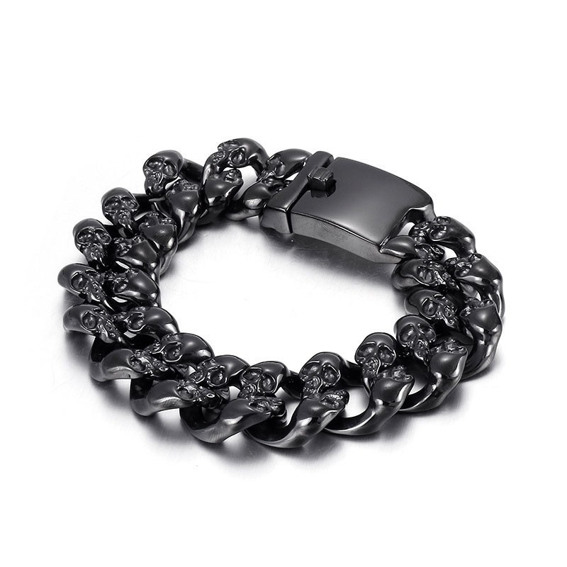 Pulseira Masculina De Titânio Com Caveira Dupla Pulseira Masculina De Titânio Com Caveira Dupla