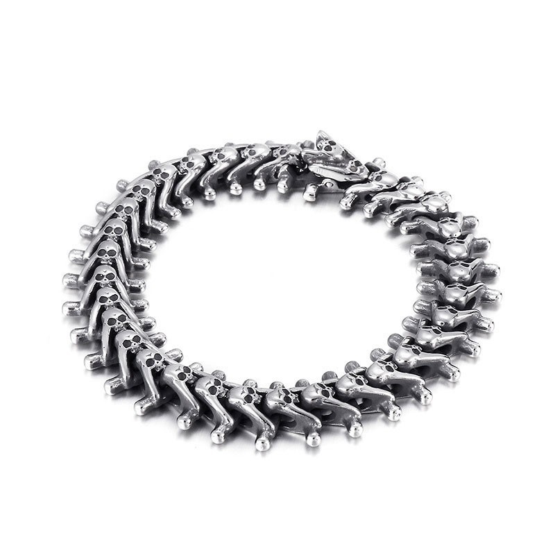 Pulseira Masculina De Titânio Com Caveira Pequena Exagerada Pulseira Masculina De Titânio Com Caveira Pequena Exagerada