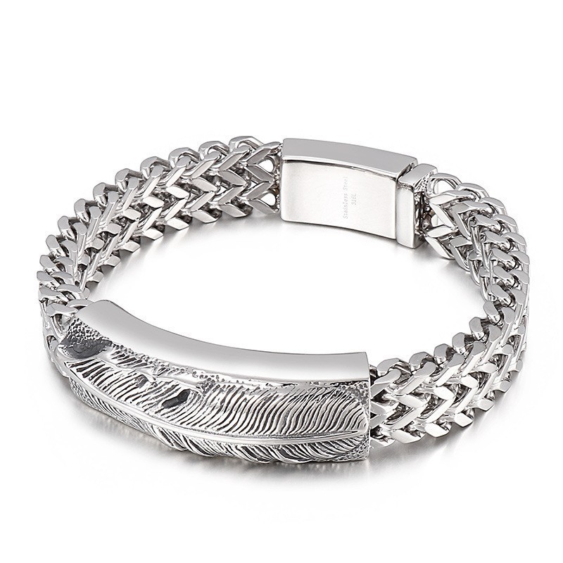 Pulseira De Titânio Com Penas De Hip-Hop Da Moda Masculina