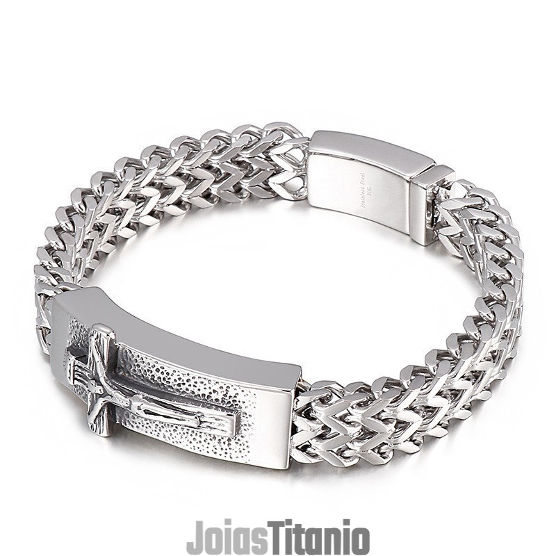 Pulseira Masculina Hip Hop Cross De Titânio